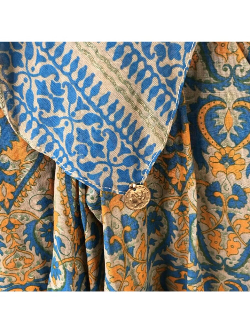 Vintage Fairy Grunge Top Womens S Blue Paisley Coin Trim Boho Festival Statement - Picture 14 of 16